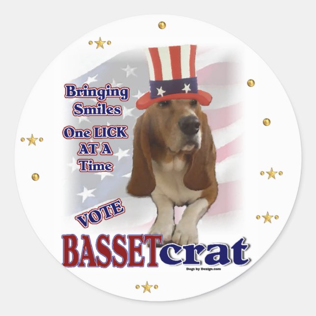 Sticker Rond Cadeaux Basset Hound (Devant)