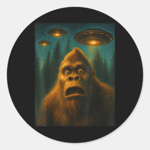 Sticker Rond Cadeaux Bigfoot Sasquatch Alien Ufo Nuit Étoilée H