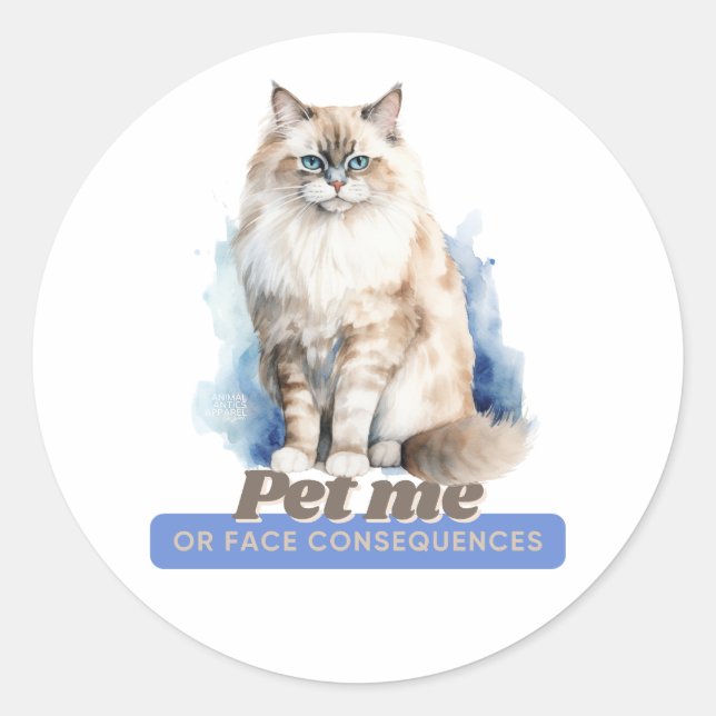 Sticker Rond Cadeaux Comical Kitten pour Amoureux de les chats (Devant)