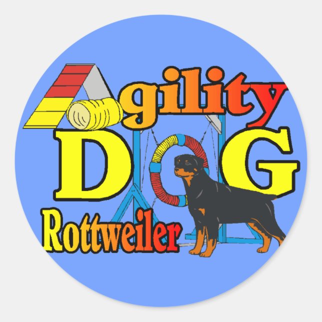 Sticker Rond Cadeaux d'agilité Rottweiler (Devant)