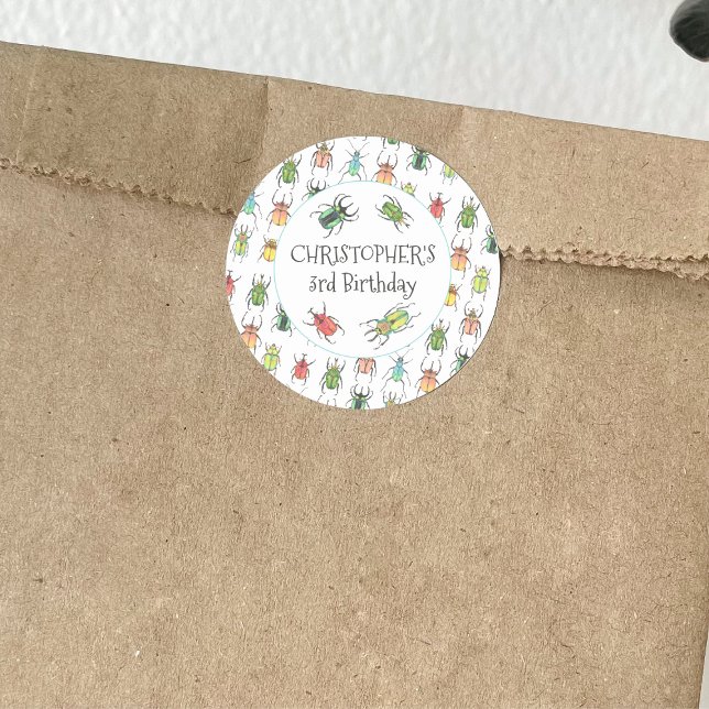 Sticker Rond Cadeaux d'anniversaire pour enfants avec coléoptèr (Créateur téléchargé)