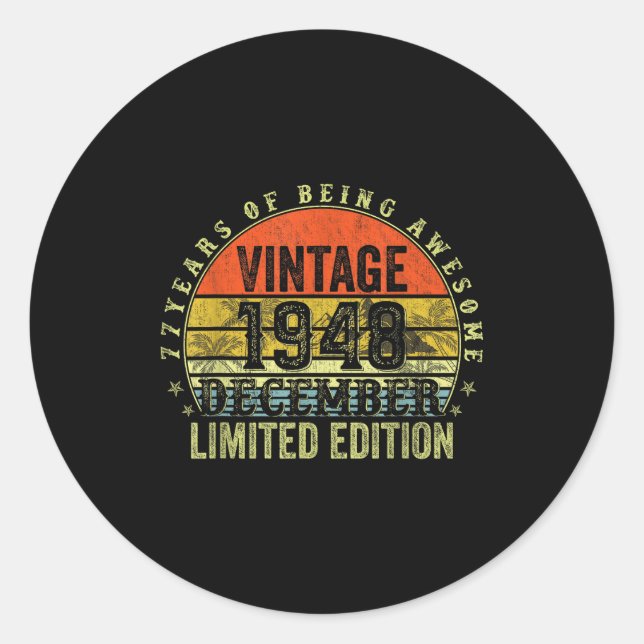Sticker Rond Cadeaux d'anniversaire pour hommes de 77 ans Décem (Devant)