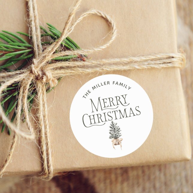 Sticker Rond Cadeaux d'arbre de Noël de pin agricole (Créateur téléchargé)