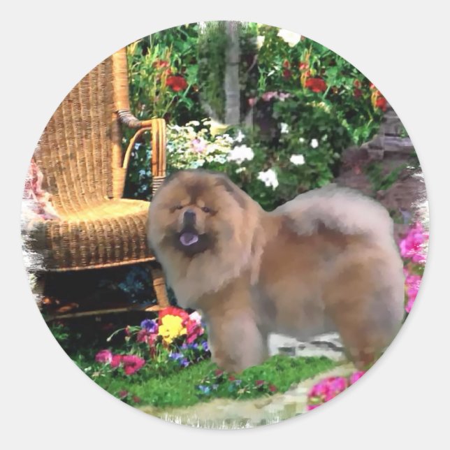 Sticker Rond Cadeaux d'art Chow Chow (Devant)