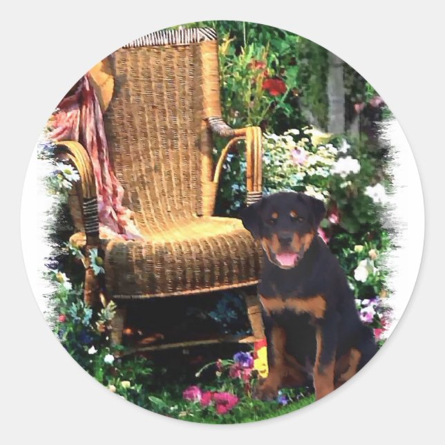 Sticker Rond Cadeaux d'art Rottweiler (Devant)