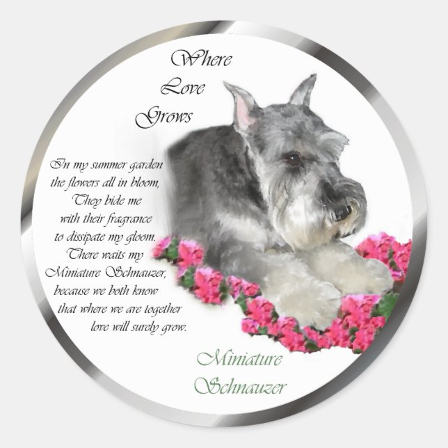 Sticker Rond Cadeaux d'art Schnauzer miniature (Devant)