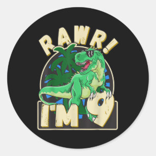 Sticker Rond Cadeaux de 9 ans 9e anniversaire garçon Rawr I'm 9