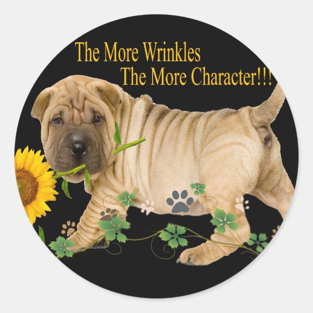 Sticker Rond Cadeaux de caractères chinois Shar-Pei (Devant)
