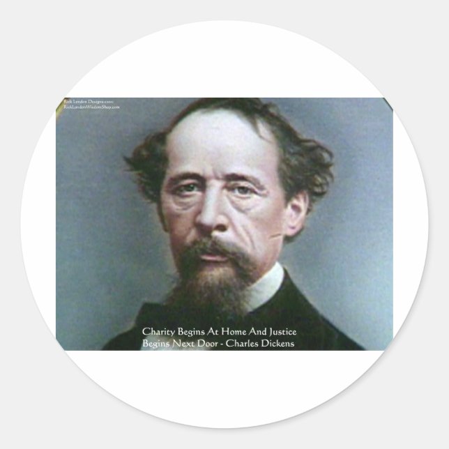 Sticker Rond Cadeaux de citations de Charles Dickens "Charité @ (Devant)