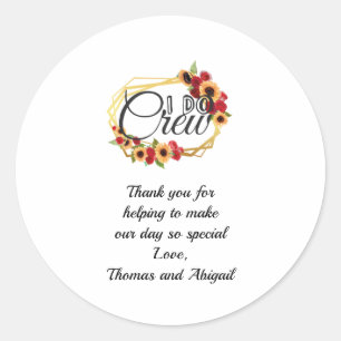 Sticker Rond Cadeaux de groupe de mariés, I Do Crew, Tournesols