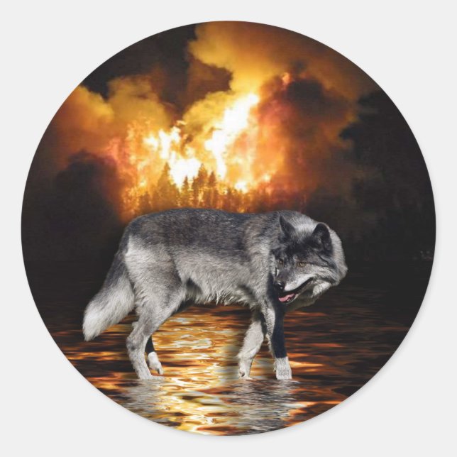 Sticker Rond Cadeaux de loup gris "survivant" (Devant)