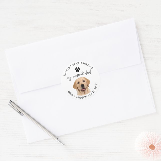 Sticker Rond Cadeaux de mariage de chien pour remercier d'avoir (Enveloppe)