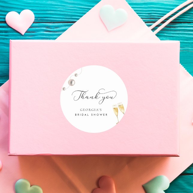 Sticker Rond Cadeaux de Mariage Remerciements Perles et Prosecc (Créateur téléchargé)