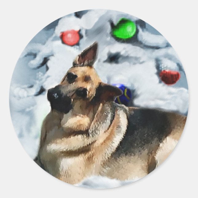 Sticker Rond Cadeaux de Noël berger allemand (Devant)