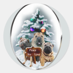 Sticker Rond Cadeaux de Noël chinois Shar-Pei