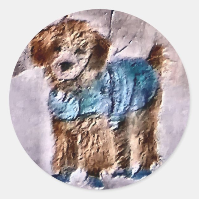 Sticker Rond Cadeaux de Noël de caniche (Devant)