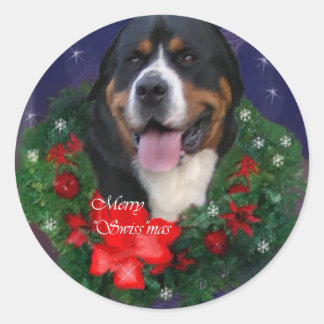 Sticker Rond Cadeaux de Noël de chiens de montagne de la Grande