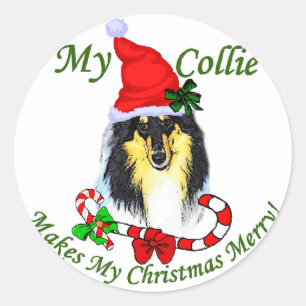 Sticker Rond Cadeaux de Noël de Collie