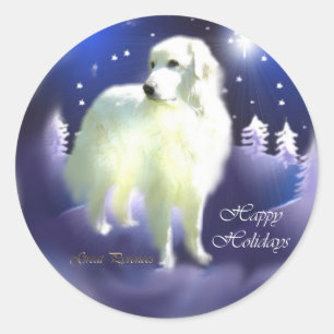 Sticker Rond Cadeaux de Noël de Grands Pyrénées