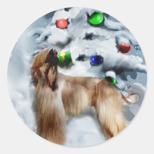 Sticker Rond Cadeaux de Noël de Hound Afghanistan (Devant)