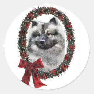 Sticker Rond Cadeaux de Noël de Keeshond