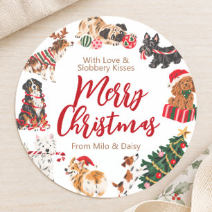Sticker Rond Cadeaux de Noël de la part du chien
