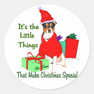 Sticker Rond Cadeaux de Noël de Rat Terrier