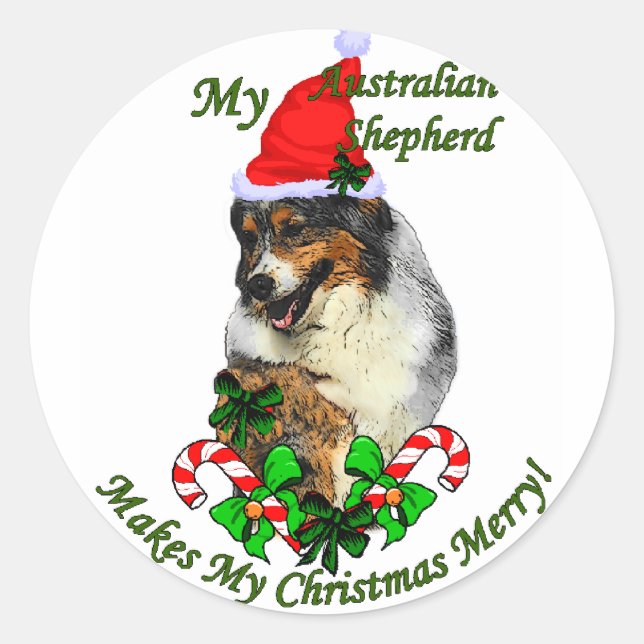 Sticker Rond Cadeaux de Noël du berger australien (Devant)