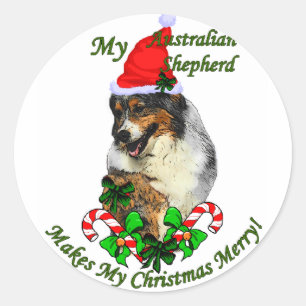 Sticker Rond Cadeaux de Noël du berger australien