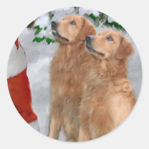 Sticker Rond Cadeaux de Noël Golden Retriever