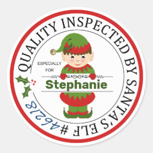 Sticker Rond Cadeaux de Noël inspectés par Père Noël Elf