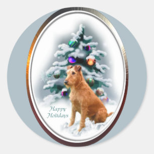 Sticker Rond Cadeaux de Noël irlandais Terrier