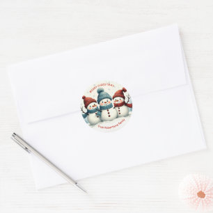 Sticker Rond Cadeaux de Noël personnalisés Trois Bonshommes de 