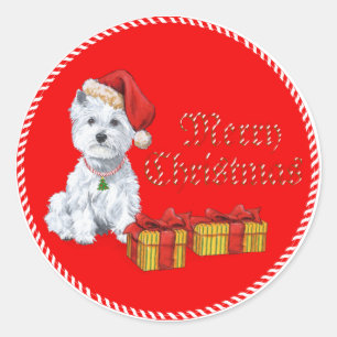 Sticker Rond Cadeaux de Noël pour West Highland White Terrier