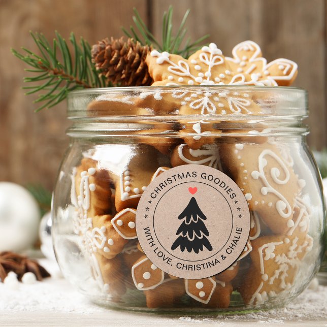 Sticker Rond Cadeaux de Noël rustiques coeur personnalisé (Rustic Christmas Goodies Heart Personalized Classic Round Sticker)
