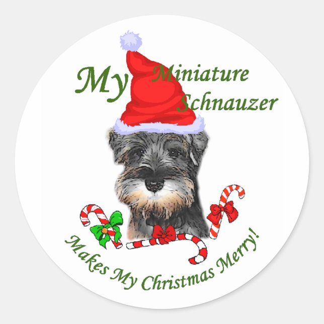 Sticker Rond Cadeaux de Noël Schnauzer Miniature (Devant)