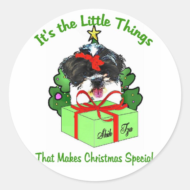 Sticker Rond Cadeaux de Noël Shih Tzu (Devant)