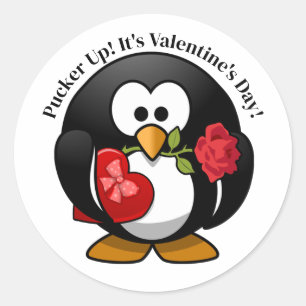 Sticker Rond Cadeaux de pingouin pour la Saint-Valentin