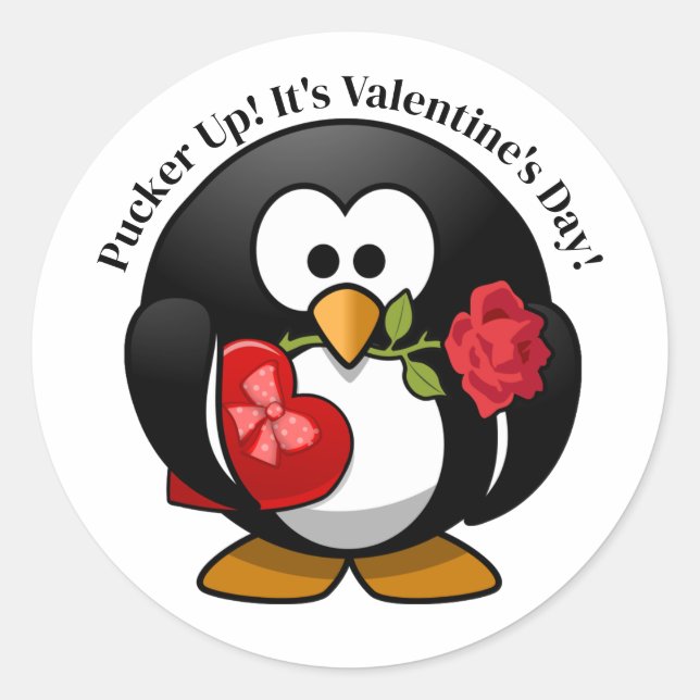 Sticker Rond Cadeaux de pingouin pour la Saint-Valentin (Devant)