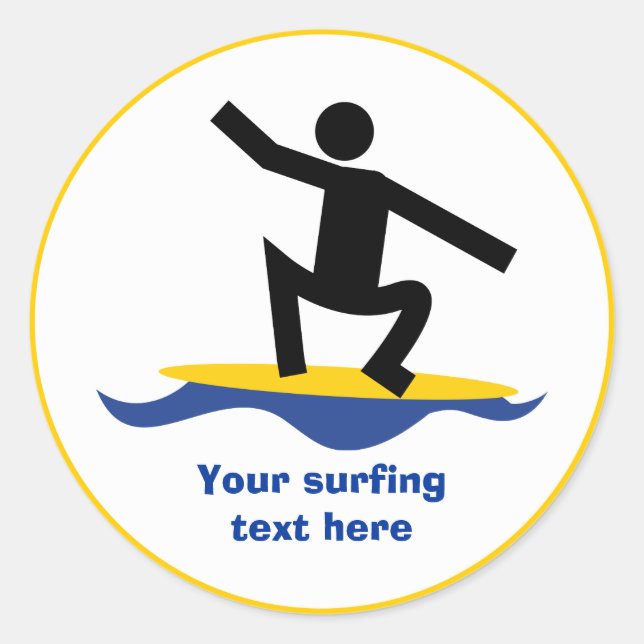 Sticker Rond Cadeaux de surf, surfer sur sa planche de surf (Devant)