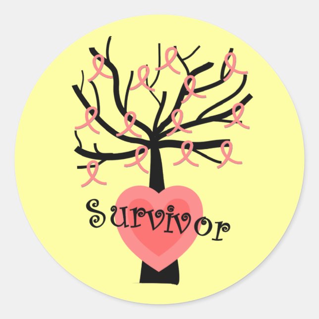 Sticker Rond Cadeaux de survivant du cancer du sein - Design d' (Devant)