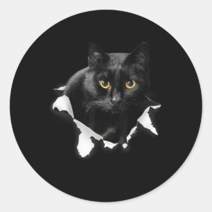 Sticker Rond Cadeaux De Tissu Torn Chat Noir Pour Amoureux des 