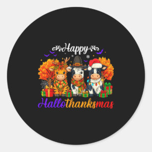 Sticker Rond Cadeaux de vaches de Hallothanksmas joyeux pour ag