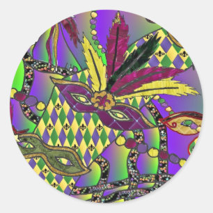 Sticker Rond Cadeaux de vêtements de masques à plumes de Mardi