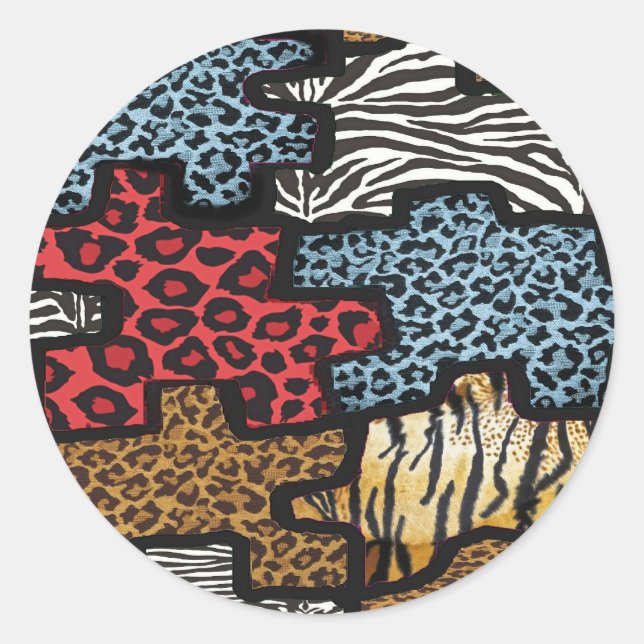 Sticker Rond Cadeaux d'impression de puzzle RAB Rockabilly Léop (Devant)