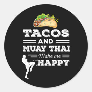Sticker Rond Cadeaux drôles de tacos et amateurs de Muay Thai p
