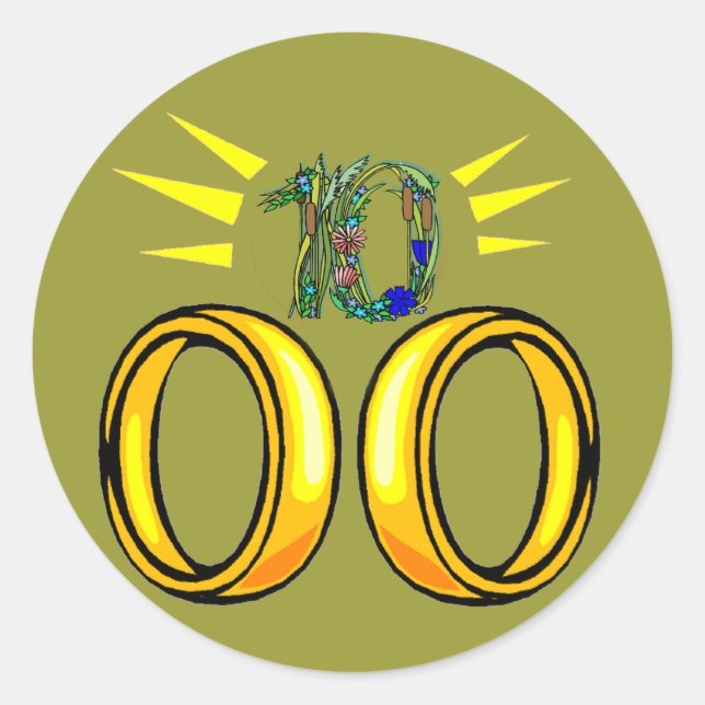 Sticker Rond Cadeaux du 10e anniversaire du Mariage (Devant)