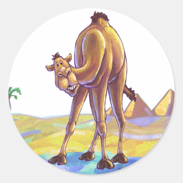 Sticker Rond Cadeaux et accessoires de chameaux (Devant)
