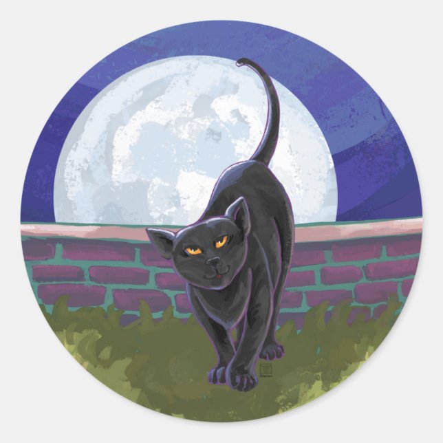 Sticker Rond Cadeaux et accessoires de chat noir (Devant)