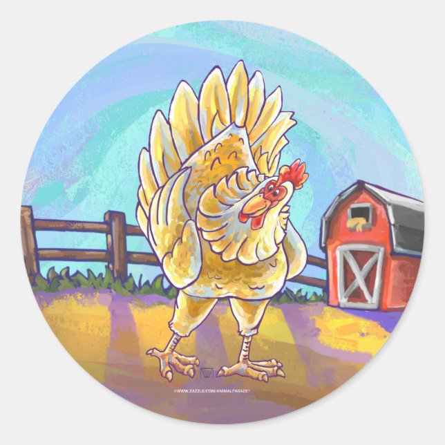 Sticker Rond Cadeaux et accessoires de poulet (Devant)